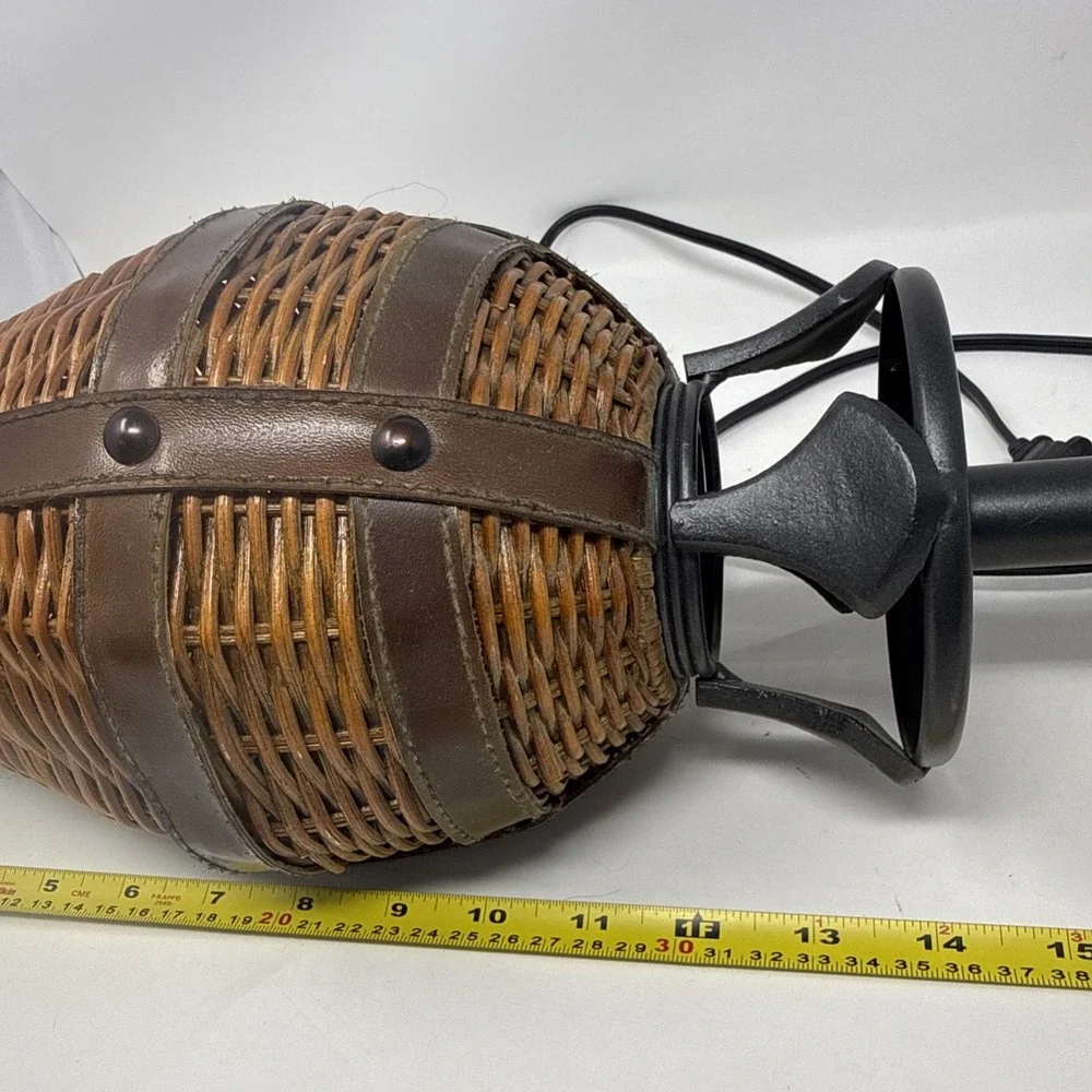 Vintage Rattan Wicker Bamboo Table Lamp Light Cottage core Teaky Boho Brown